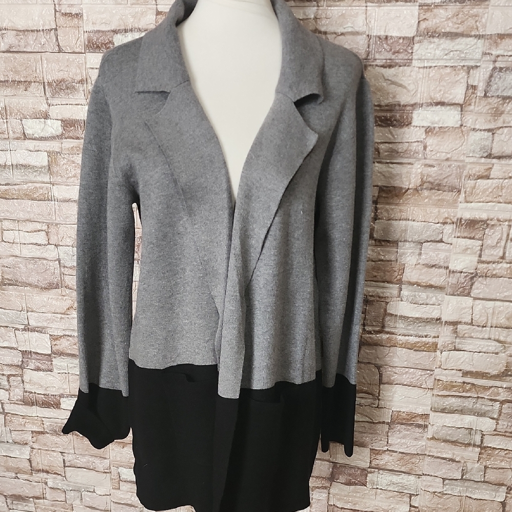 Kathy Ireland Brand New Open Frint Stylish Gray and Black Women's Sweater